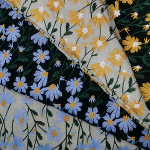 幅120 cmカラフル手作りデイジー植物花無地刺繍生地綿リネンレーヨン生地チャイナドレスバッグ用 - Product Image 1