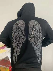 Personnalisable Cristal Ailes d'Ange Applique Flatback Rond Motif Avec Hot-Fix Technique Vêtements Hoodies Avec Strass - Product Image 6