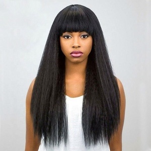 Perruques en cheveux humains bruts Amygirl, 100% cheveux vierges brésiliens Remy, perruque en dentelle transparente fabriquée à la machine avec frange pour femmes noires - Product Image 4