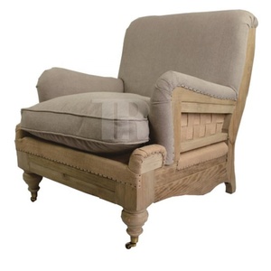 Fauteuil de salon à dossier haut de style européen en chêne massif, sculpté à la main, avec assise à double cannage floral et petites oreilles, pour chambre à coucher - Product Image 1