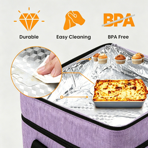 Bolsa Térmica Morada para Transportar Comida, Bolsa Aislante de Doble Capa para Transporte de Alimentos Calientes y Fríos, para Fiestas y Picnics - Product Image 4