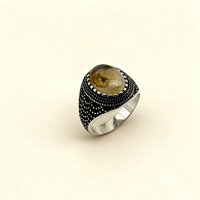 Kaanjewelry Bague Chevalière Homme en Argent Sterling 925, Cabochon Ovale en Agate Naturelle, Finition Antique Noire Oxydée à Motif de Points, Bande Large