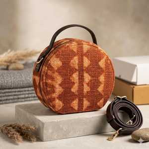Handcrafted Rust Orange Circle Bag Textured Woven Crossbody Purse Aesthetic Mini Bag Bulk Export India - Product Image 2