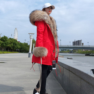 Veste d'hiver chaude Maomaokong pour femme avec col en vraie fourrure de raton laveur, manteau long en fausse fourrure, parka avec fourrure - Product Image 2