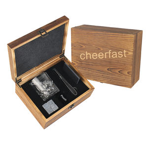 Nouveauté Verres à whisky simples et pierre avec dessous de verre en ardoise coffret cadeau boîte en bois prend en charge le logo gravé au laser - Product Image 1