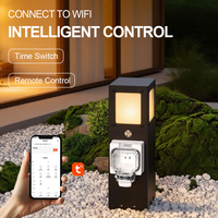 Pilier de prises extérieur étanche IP66 en acier inoxydable 304, avec lampe de cour intégrée