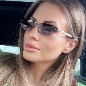 Custom Logo 2026 Fashion Luxury Rimless Pearl Legs Sun Glasses UV400 Triangle Cat Eye <b>Sunglasses</b> for Women - Product Image 2