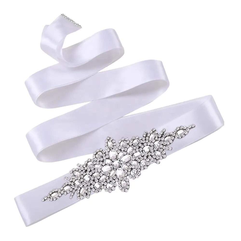 Custom Rhinestone Wedding Belts Bridal Belt Wedding Dresses Luxury Rhinestone Bridal Belt for Wedding Dress Satin Ribbon Sash