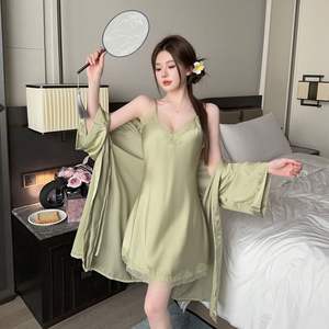 2024 donna estate <span class=keywords><strong>pigiama</strong></span> Sexy camicia da notte di seta di ghiaccio con Pattern sul petto nuovo Logo Design per la casa - Product Image 1