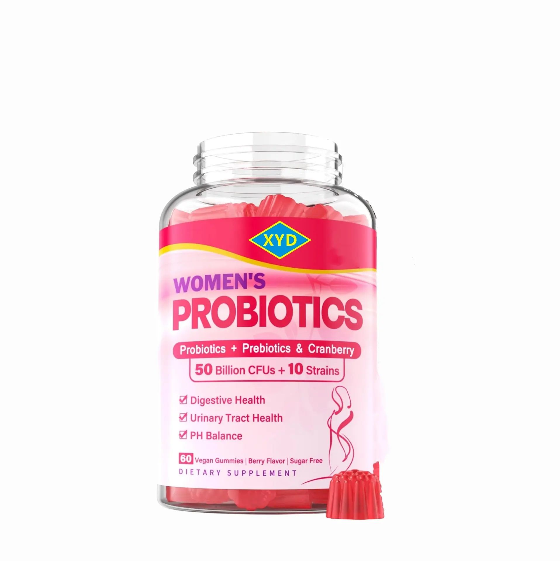 Oem Private Label Vrouwen Probiotische Gummies Met Cranberry Voor Urine Vaginale Gezondheid Spijsvertering Immuunondersteuning Probiotica