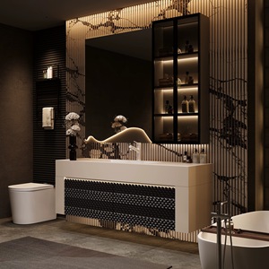 Luxury rock slab integrated basin waterproof honeycomb aluminum alloy wall mounted bathroom cabinet - Product Image 6