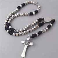Chapelet religieux anti-ternissement en acier inoxydable pour homme Articles religieux catholiques Produits Croix Pendentif Collier pour homme