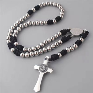Cuentas de Rosario antideslustre de acero inoxidable religioso, artículos religiosos católicos, productos, collar con colgante de Cruz para hombres - Product Image 2