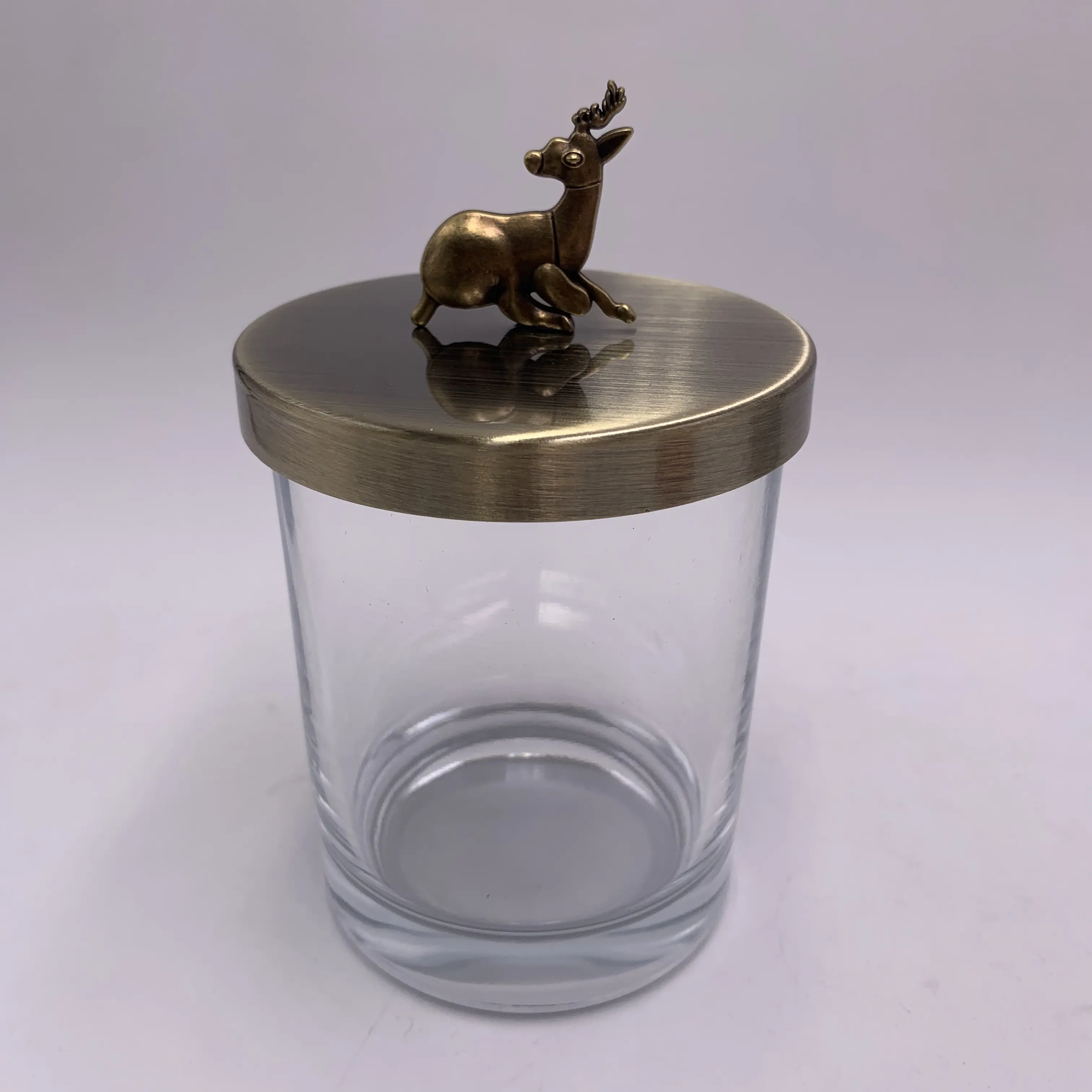 2022 Großhandel leere Kerze Glas mit dekorativen Tier Metall Knoten Glas Wachs Tasse Behälter Soja Wachs Tiger Nashorn Elefant Maus Ratte Hirsch