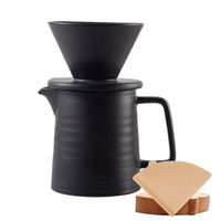 Dripper Kerucut Keramik Hitam Portabel Ramah Lingkungan dengan Wadah Sajian untuk Kopi Tuang