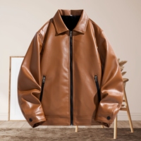 Veste décontractée pour homme tendance pour l'hiver, veste en cuir PU à col tailleur personnalisée pour homme, veste d'extérieur coupe-vent et chaude en grande taille