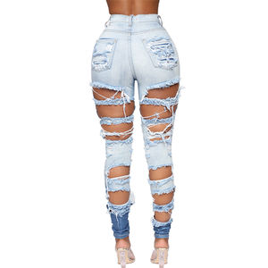 Vente en gros Nouvel Arrivage Streetwear <span class=keywords><strong>Jean</strong></span> Taille Haute Stretch Skinny Creux Déchiré Jeans Femmes Mode Lavé Chaud Sexy Fille Jeans - Product Image 3