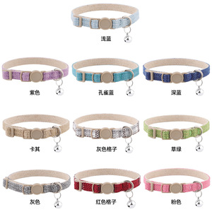 Collar para Gato de Lino, Color Sólido, con Campana, Ajustable, Accesorio para Mascotas - Product Image 2