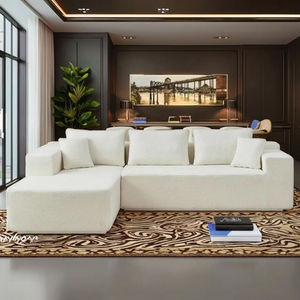 Sofa panjang Ottoman Modular bersudut dengan bagian Sofa 4 potong Sofa bulu Chaise reversibel cetak polos - Product Image 5