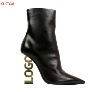 Botines de Tacón Alto con Punta en Pico, Diseño Personalizado con Logotipo, Alta Calidad, Cuero PU o Genuino para Mujer - Product Image 3