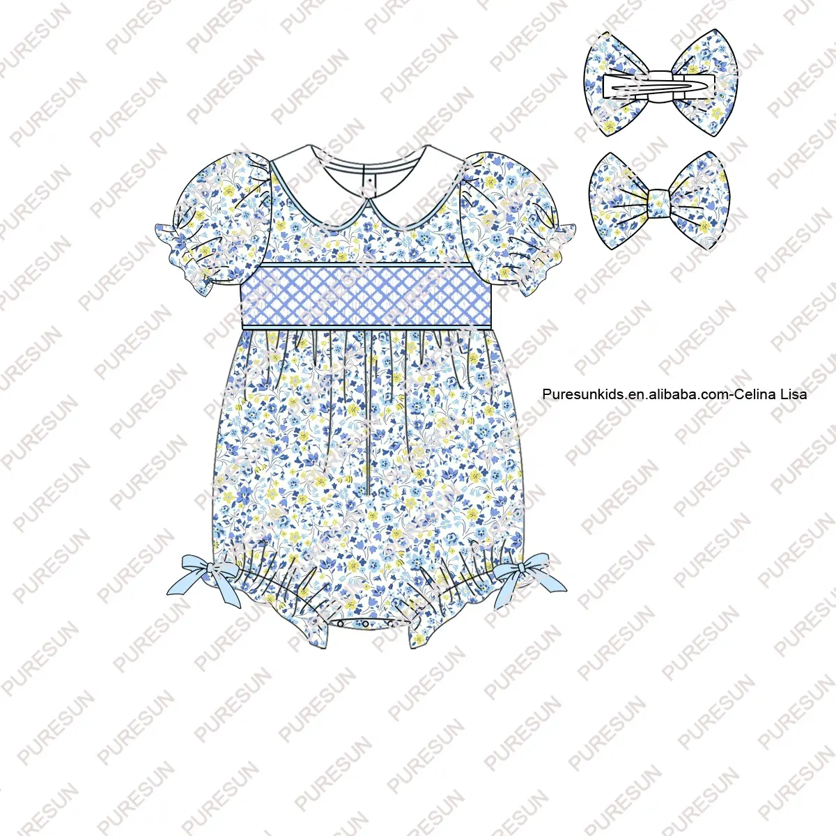 Vêtements haut de gamme personnalisés pour enfants, robe à fleurs pour bébé fille avec nœud, ensemble 100% coton, printemps, tenue pour bambin fille