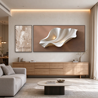 2 Panneaux d'art mural abstrait ondulé en toile de cristal, encadrés en alliage d'aluminium, décoration moderne minimaliste pour salon