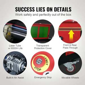 VEVOR-Grabador láser CO2 RUIDA 50/60/80/100/130W, tela acrílica Lightburn, grabado en madera, tubo láser impreso como pieza de repuesto - Product Image 3