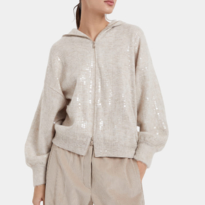 <span class=keywords><strong>Cardigan</strong></span> Invernale Casual da <span class=keywords><strong>Donna</strong></span> <span class=keywords><strong>con</strong></span> Cappuccio e Zip Frontale in Lana Vergine e Cashmere, Motivo Argyle, Anti-Pilling - Product Image 1