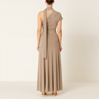 Robe longue en mousseline de soie élégante à volants et fronces, style licou asymétrique, taille froncée, pour l'été, vente en gros, haute qualité, personnalisable