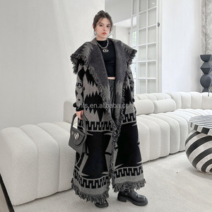 Mode Street Wear hiver dame chaud Cardigan tricoté veste à manches longues pull surdimensionné gland femmes Long manteau - Product Image 2