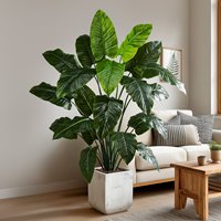 Grand arbre artificiel bionique en plastique vert pour intérieur/extérieur, ornement végétal simulé à feuilles larges, Philodendron artificiel de haute qualité, résistant aux UV
