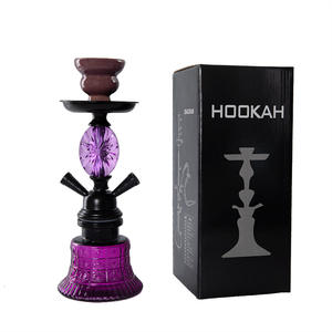Portabel ungu Arab mewah KTV Bar Hookah High-End Pot kecil Shisha lampu LED kaca 2 Tabung Mini Chicha logam buram - Product Image 3