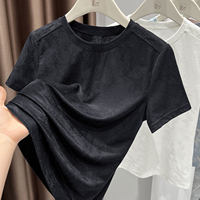 Kaos Wanita Berbahan Jaring Bunga Transparan Lengan Pendek Renda Tipis Ringan Berlapis