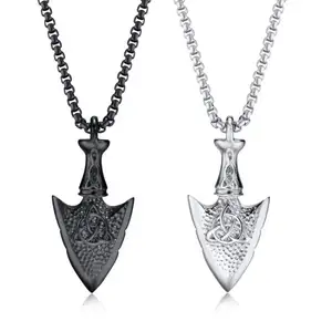 Haute qualité en gros pointe de flèche ornement en acier inoxydable noeud celtique pendentif pour hommes pendentif collier