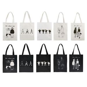 Women's Fashion Zippered Canvas Tote Bag Wholesale Shopping Shoulder Bag with Letter Pattern - Product Image 1