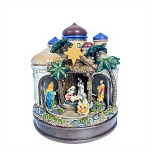 Crèche <span class=keywords><strong>de</strong></span> Noël en résine avec lumières LED et musique, décor <span class=keywords><strong>de</strong></span> scène <span class=keywords><strong>de</strong></span> la Nativité pour cadeaux religieux - Product Image 1