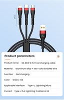 Kabel Data Portabel Berkualitas Tinggi Anti-Putus 6A USB Pengisian Cepat 3 in 1 untuk Pemain Video Game
