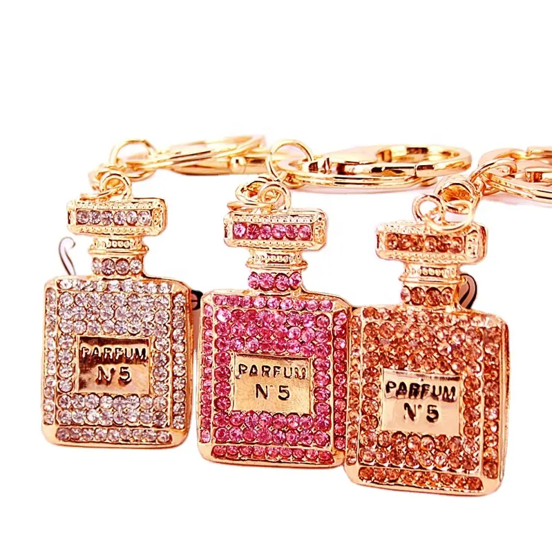 Bouteille de parfum en strass de haute qualité, porte-clés en métal pour accessoires de sac de dames Offres Spéciales