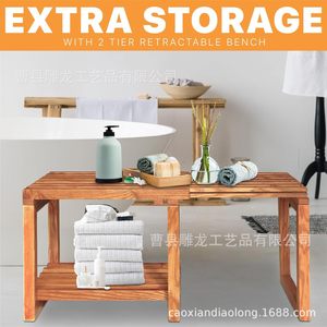 Tabouret de salle de bain en bois massif sculpté en forme de dragon, 17-29,5x11x15,5 pouces, banc de douche extensible avec rangement - Product Image 2
