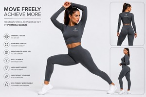 Primora Global Women Seamless <b>Crop</b> <b>Top</b> High Waist Leggings Set Gray Spandex Nylon Breathable 4-Way Stretch Fitness Activewear - Product Image 5