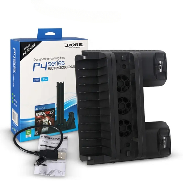 TP4-882 Charging Base Cooling Stand for PS4 Slim Pro Vertical Cooling Fan Charger Dock Holder Stand