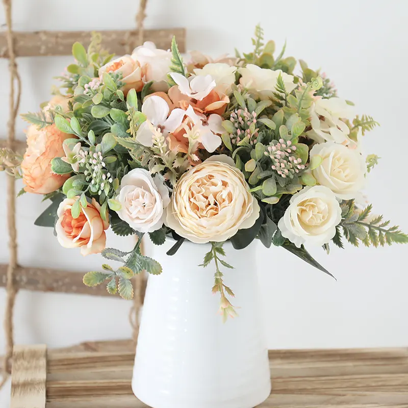 Flores artificiais decorativas, decoração de casamento, outono, alta qualidade, buquê grande, arranjo de flores falsas em massa, seda branca, flores artificiais