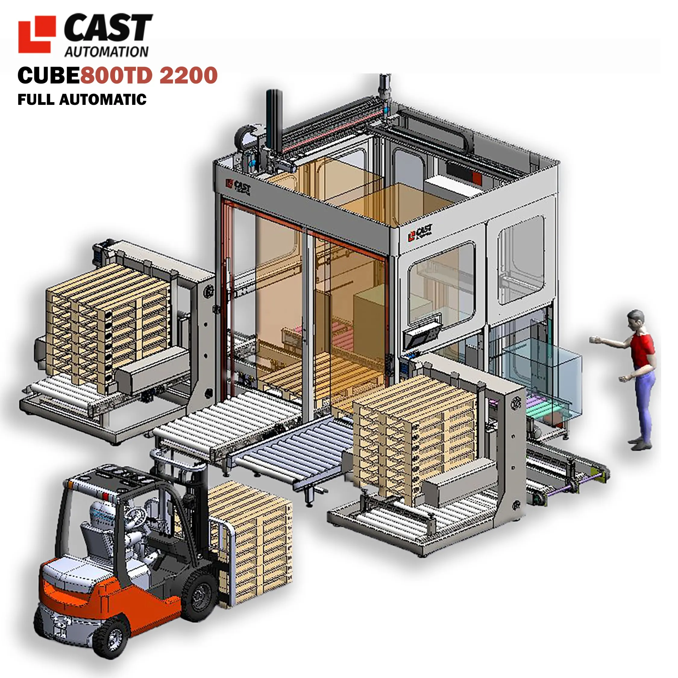 स्वचालित पैलेटाइज़र CUBE800TD2200 बक्से, बैग और अन्य उत्पादों के लिए लोडिंग और अनलोडिंग पैलेट सिस्टम से भरा है