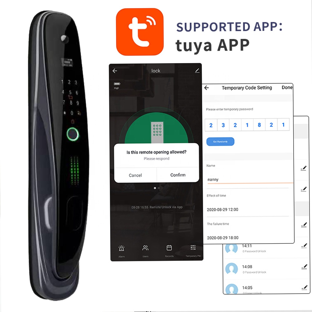 New Automatic Tuya wifi fingerprint card smart door lock with camera lock