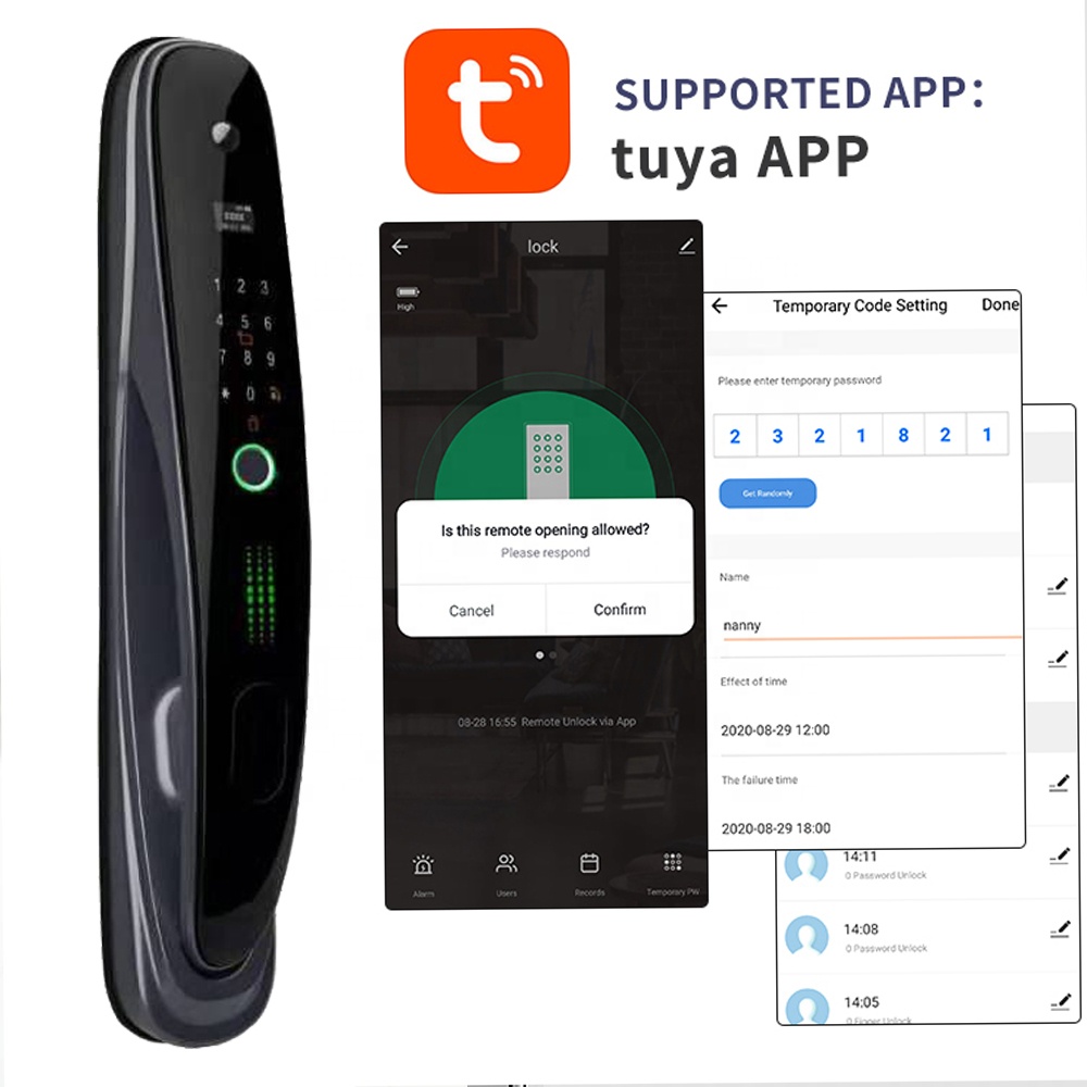New Automatic Tuya wifi fingerprint card  smart door lock with camera lock