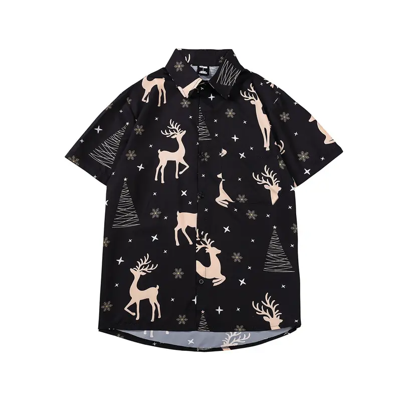 Christmas Design Print Button Up Shirts Snow Man Elk All Over Print Festival Wear Hawaiian Shirts