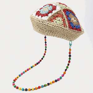 Nuevo Boina de Paja Estilo Bohemio Retro Étnico, Sombrero de Pintor Tejido a Mano con Cadena de Cuentas Decorativa, de Moda - Product Image 1