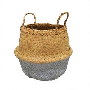 Trending Eco-Friendly Natural Palm Leaf Woven Durable Foldable Round <b>Belly</b> Planter with Handles - Product Image 1
