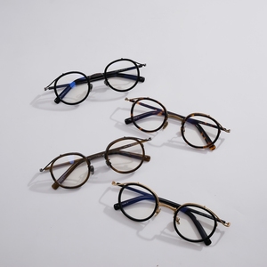 Vintage Round Metal Acetate Combo Eyeglass <b>Frame</b> Men Women Retro Carved Bridge Optical Glasses Custom Prescription Eyewear - Product Image 1