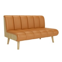 Ensemble de mobilier de restaurant moderne : Table en bois et banquette rembourrée marron avec chaises en cuir pour restaurant de nouilles et desserts